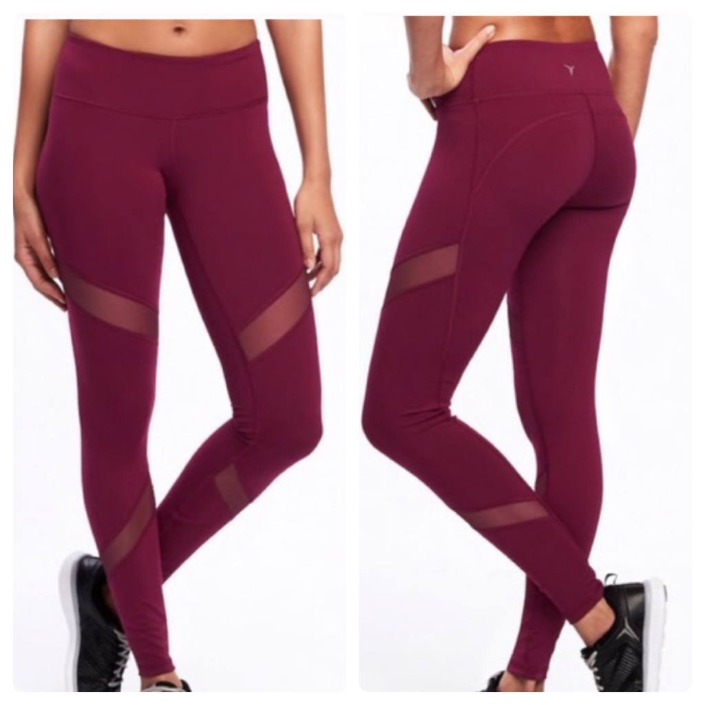 Old Navy Mesh Panel Active Leggings Plum, Sz L
